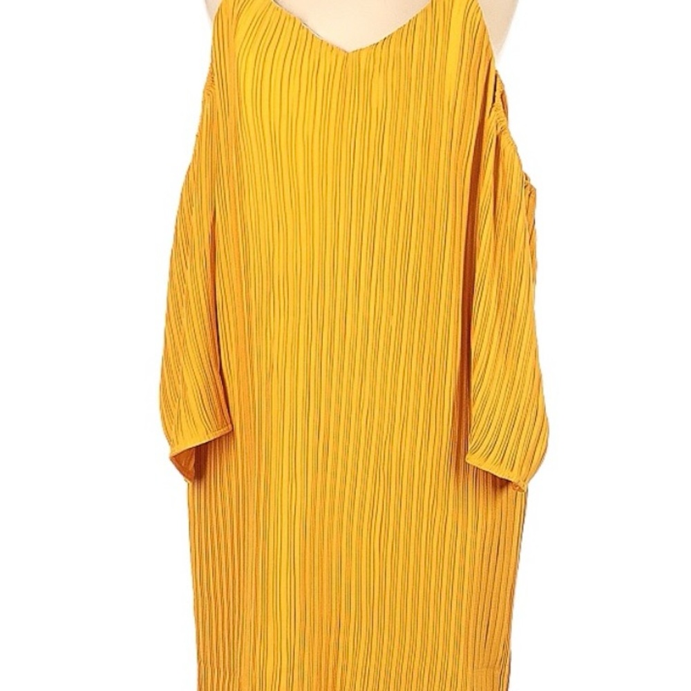 Elliatt Marigold golden yellow Pleated Off Shoulder Long Sleeve Cocktail Dress.